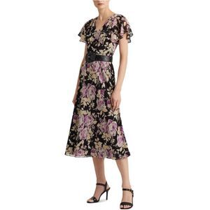 Lauren Ralph Lauren Women's Size Small Purple Floral Crinkle Georgette Dress NWT